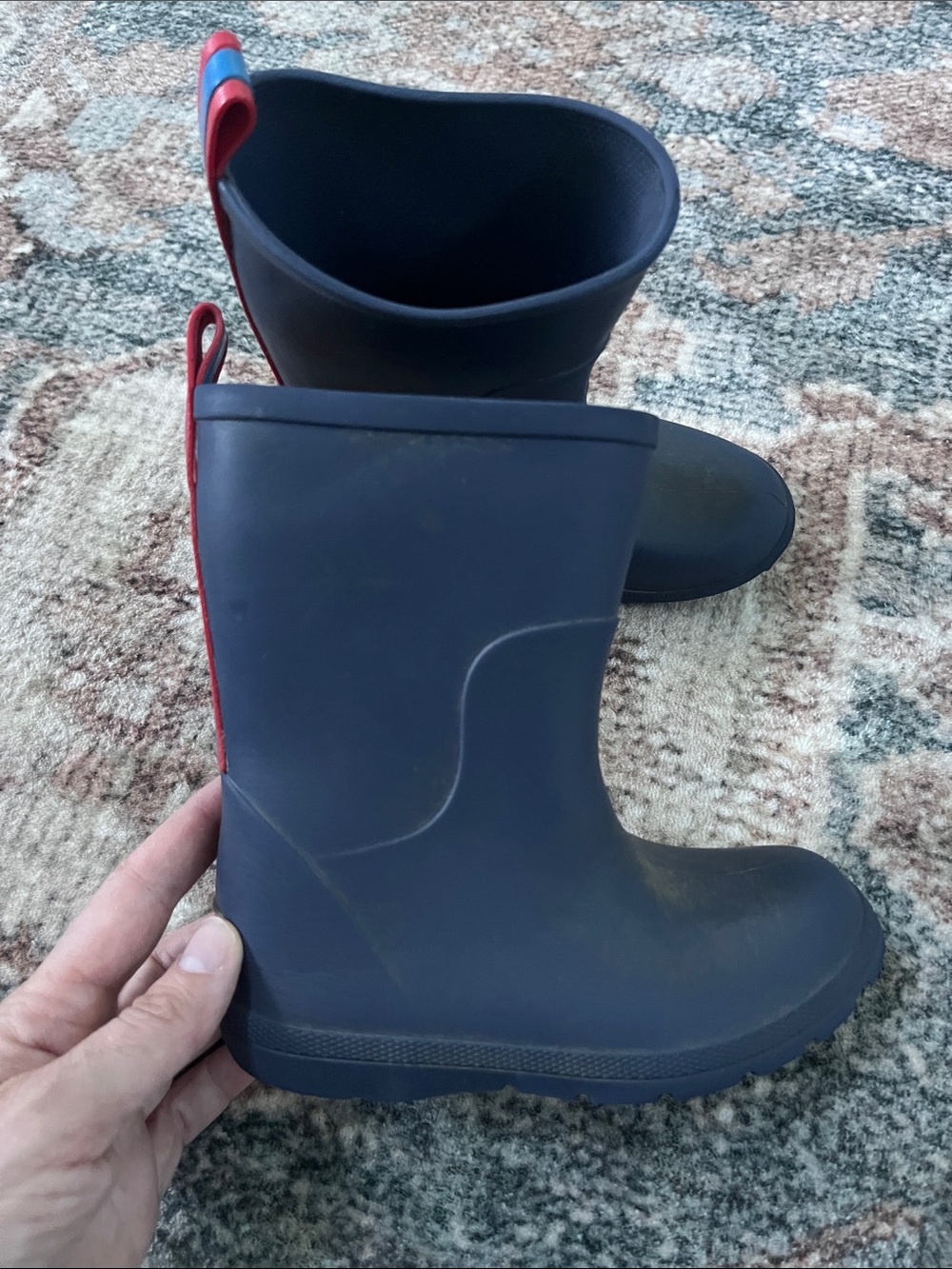 Totes Charley Talk Kids Navy Rain Boots with Red-Blue Pull Tabs